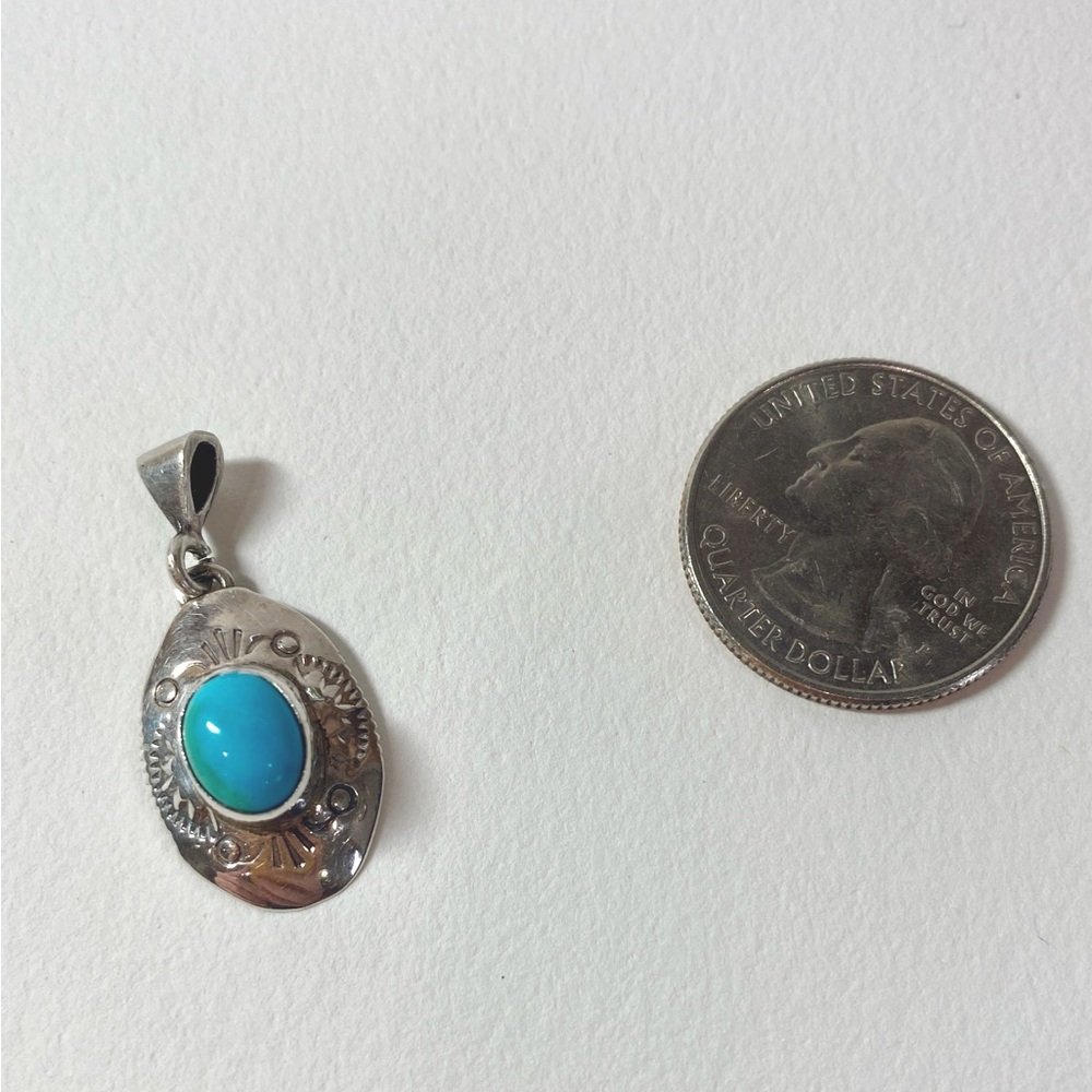 Etched Sterling Silver & Turquoise Pendant